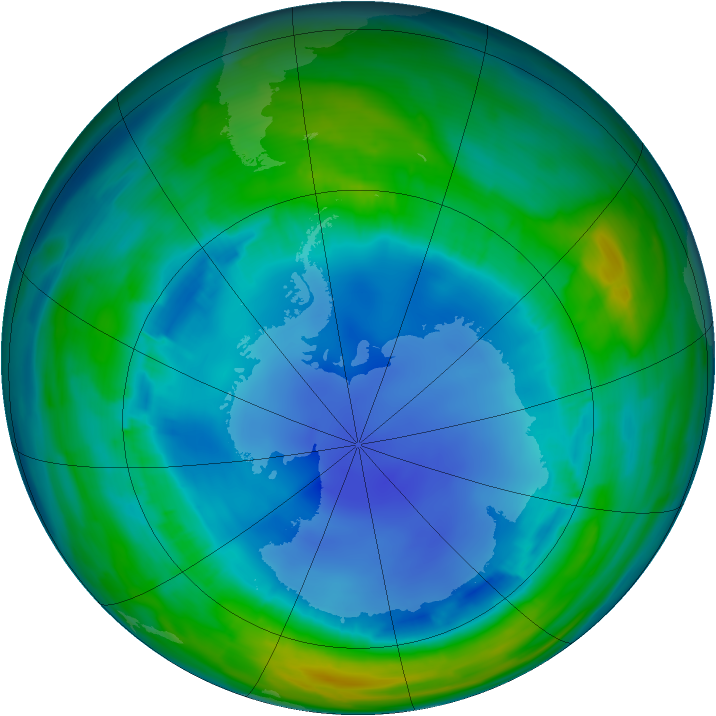 Antarctic ozone map for 12 August 2013